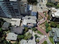 Top view steep hills and sharp curves one-way road Lombard Street, San Francisco Royalty Free Stock Photo